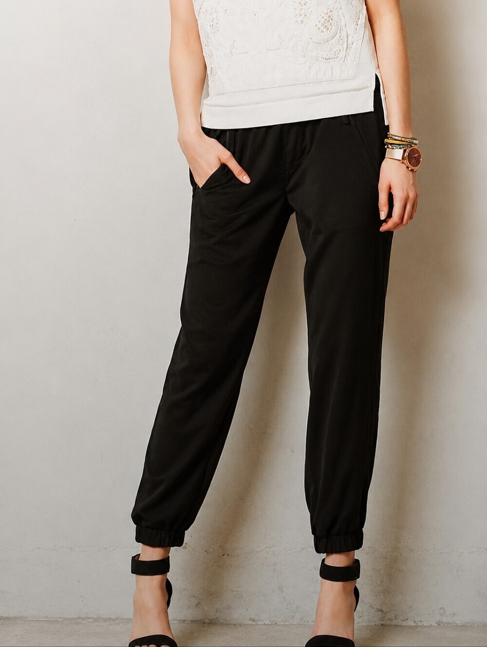 ❤ ANTHROPOLOGIE DOLAN CUPRO HIGH RISE JOGGERS, BLACK, SMALL